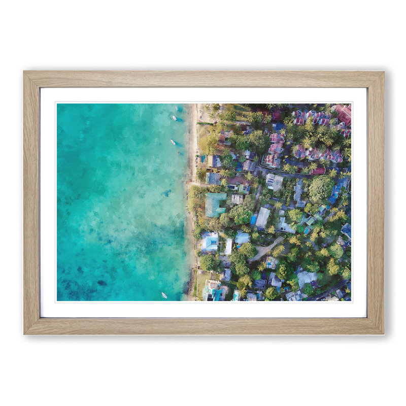 View Above Mauritius - Picture Frame Painting, 36cm H x 48cm W x 2cm D, Oak Framed