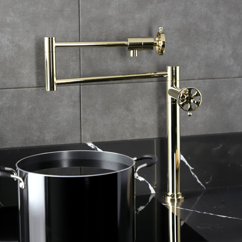 Kingston Brass Belknap Two-Handle 1-Hole Deck Mount Pot Filler Faucet, Polished Brass