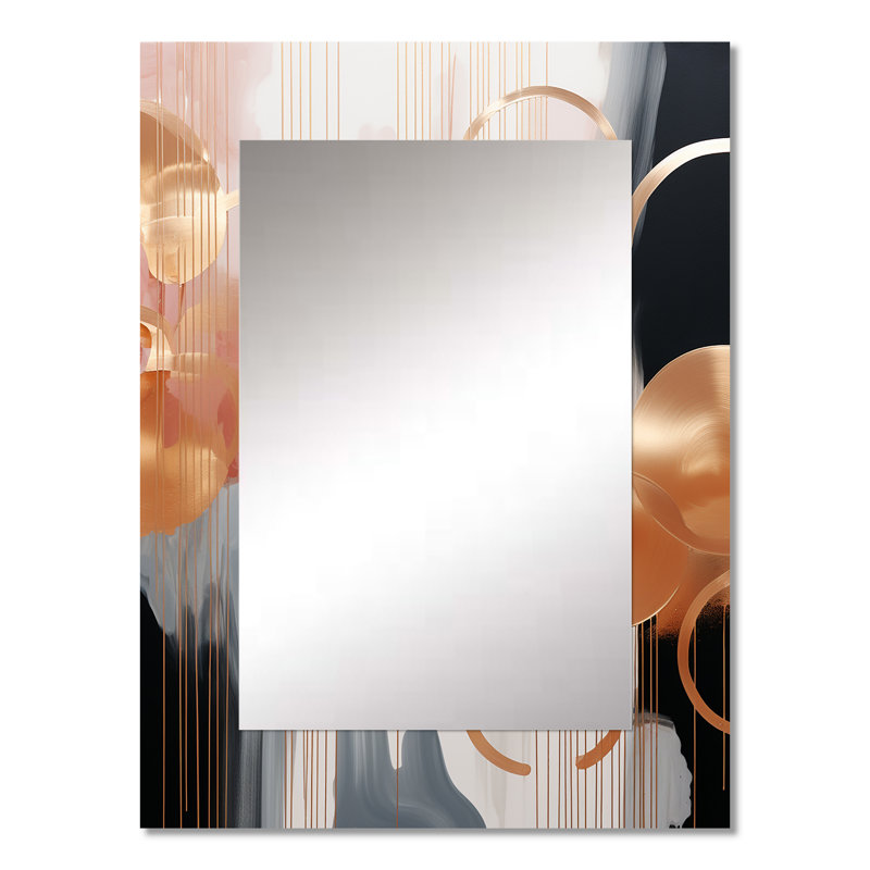 Gold and white Abstract shapes harmony II - Abstract Shapes Wall Mirror, Gold Decorative Mirror, Printed Metal Art, 32" x 24"