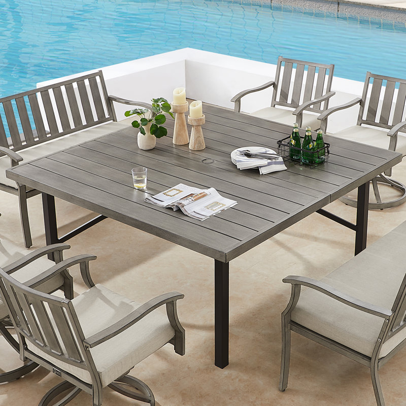 Azur Patio Aluminum 63.2"W x 63.2"L Square Dining Table with Umbrella Hole for 8 Person