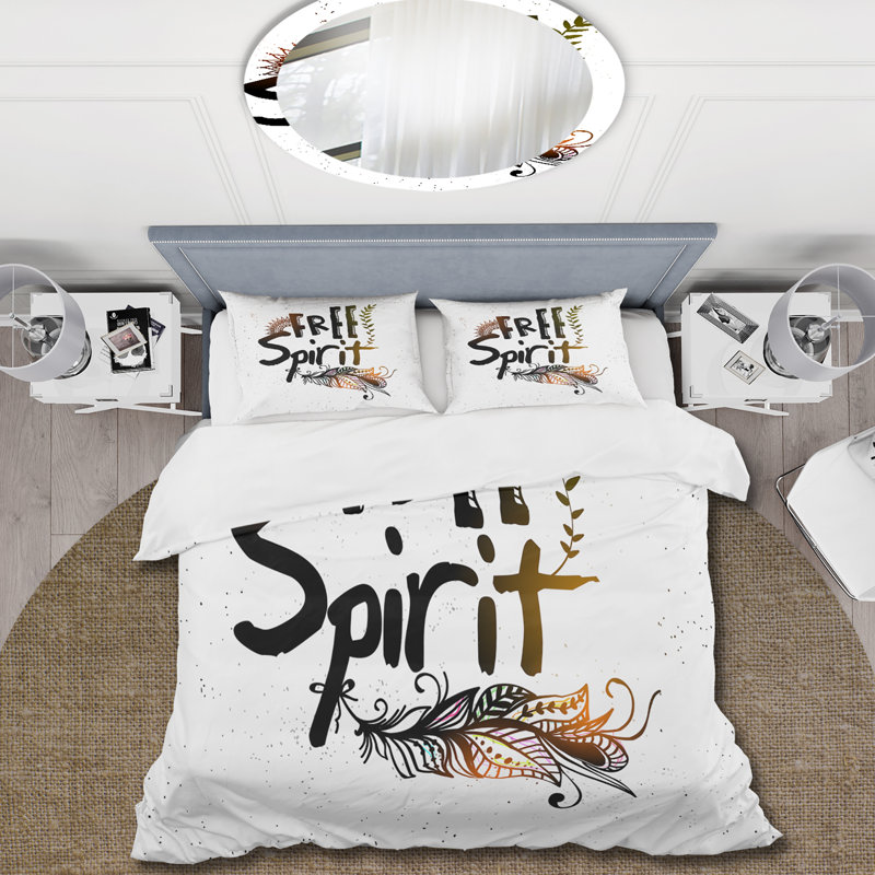 Ensemble de housse de couette bohémien et éclectique Ethnic Feather Free Spirit - Microfibre polyester