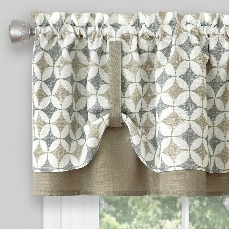 Mosinee Geometric Tailored Window Valance, Taupe/Silver