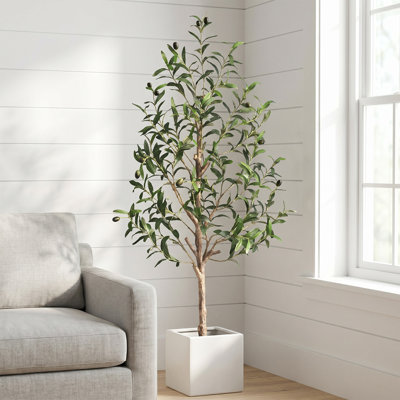 4ft Artificial Olive Tree with Water Droplets, Potted Fake Plant with Fruits for Indoor Home, Office & Balcony Decor