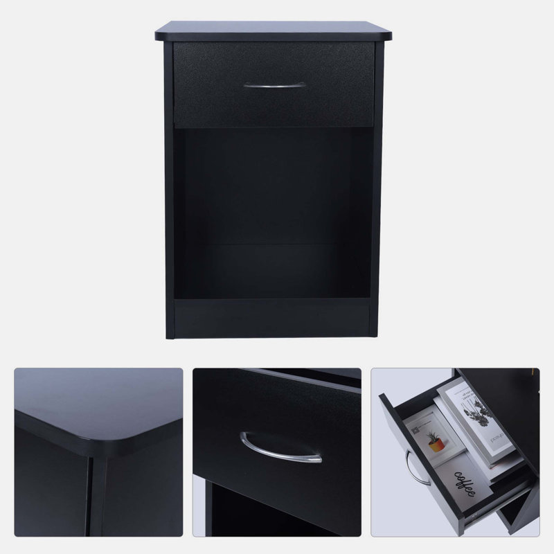 Bayhills 2 pcs nightstand with Drawers, File Cabinet Storage with Sliding Drawer and Shelf(Black)