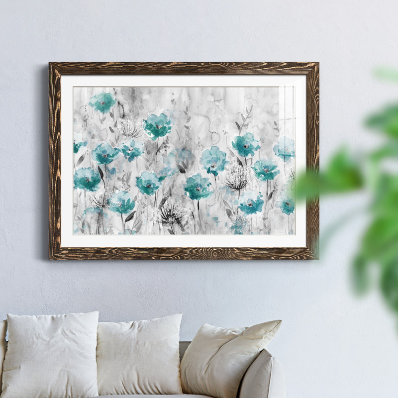 «Poppy Garden» - peinture encadrée, H 31,5 po x l 23,5 po x P 1,5 po, Encadré de bois de noyer