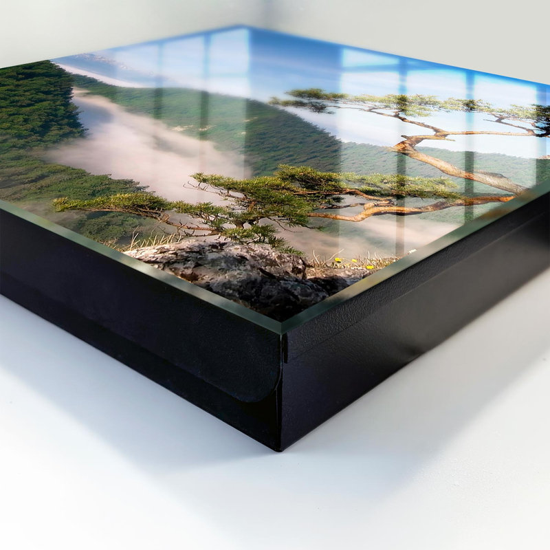 Key storage cabinet, Opens to the left, 30x30x5, Black, Charming hills with misty snow-capped mountains, 