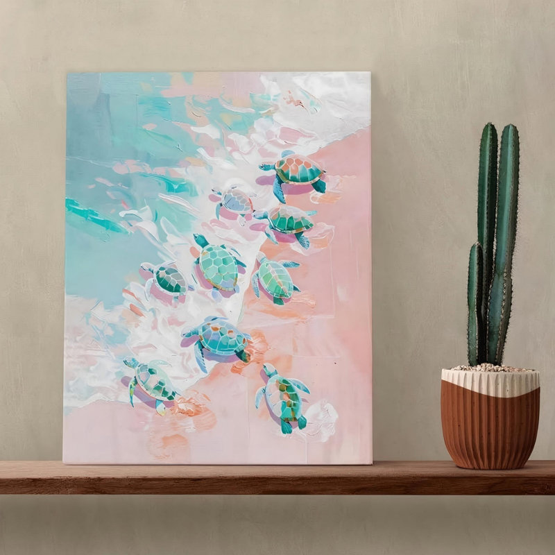 «Pastel Sea Turtle Beach», art mural sur toile sans cadre 16 po x 20 po