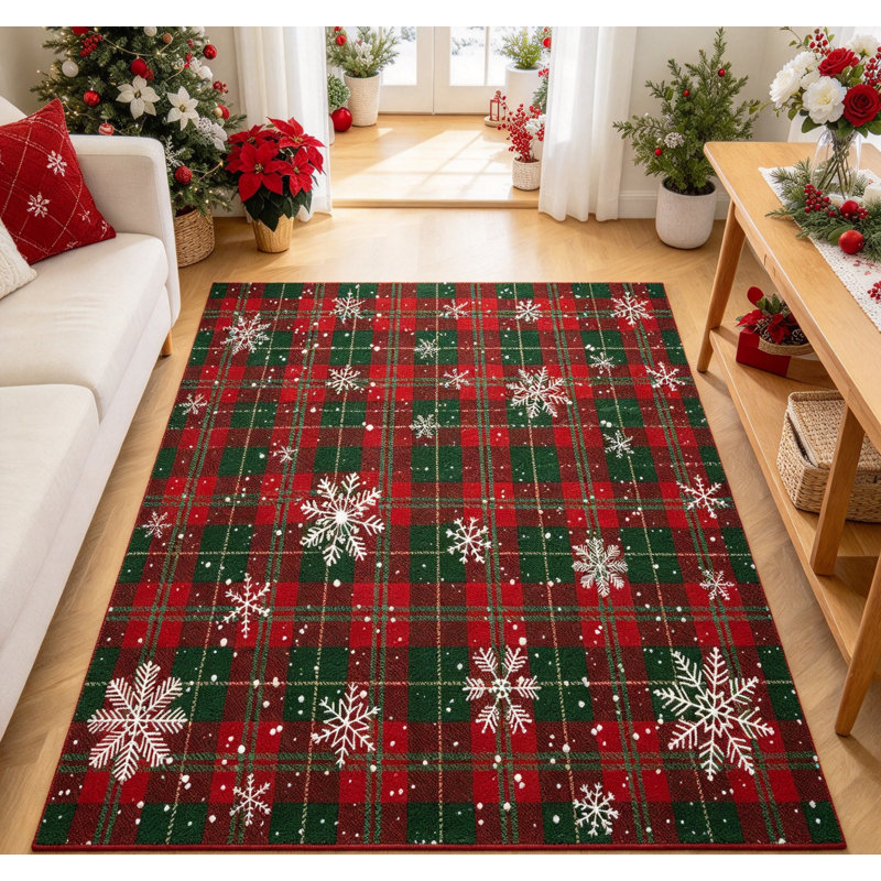 Tapis de Noël à carreaux flocons de neige 3x5 rouge vert, Red/Green, 3*5