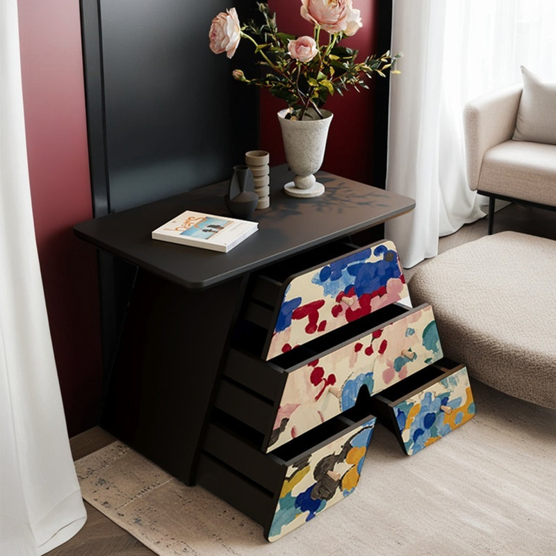 Artistic drawer storage wooden accent cabinet, Black