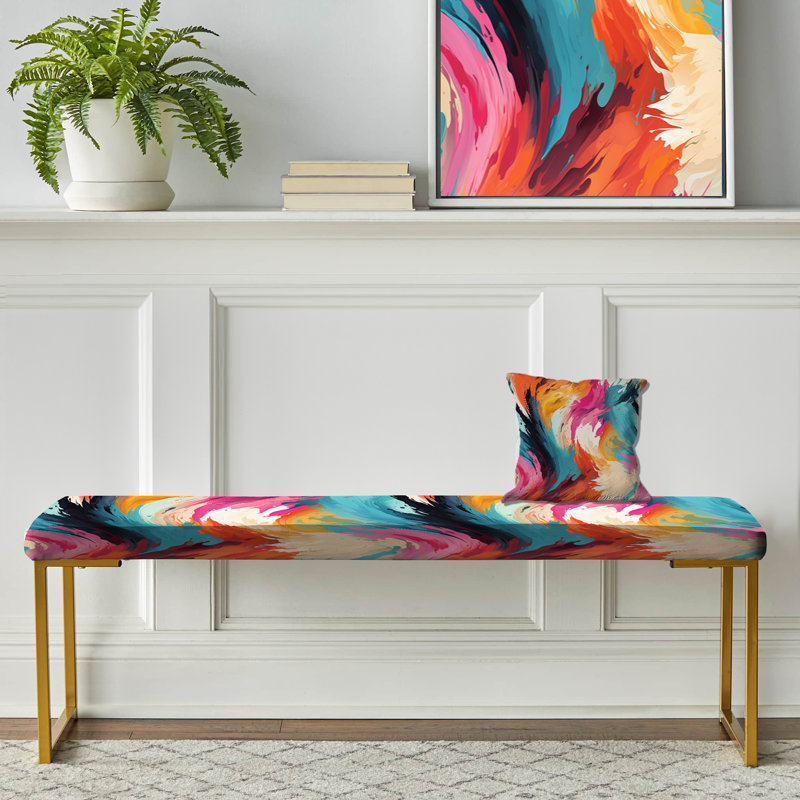 Symphonie colorée et colorée Ikat Symphony - Banc rembourré abstrait doré