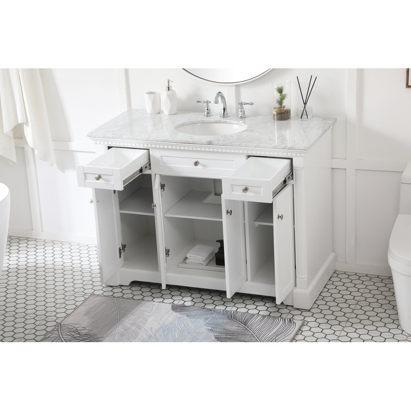 48'' Single Bathroom Vanity with Marble Top, White
