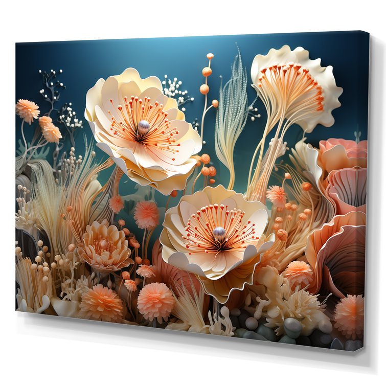 DesignArt Peach Cuttlefish Anemone Reef On Canvas Print | Wayfair