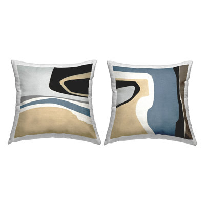 Modern Curved Abstraction 2 Piece Outdoor Printed Pillow Set by Ruth Fromstein