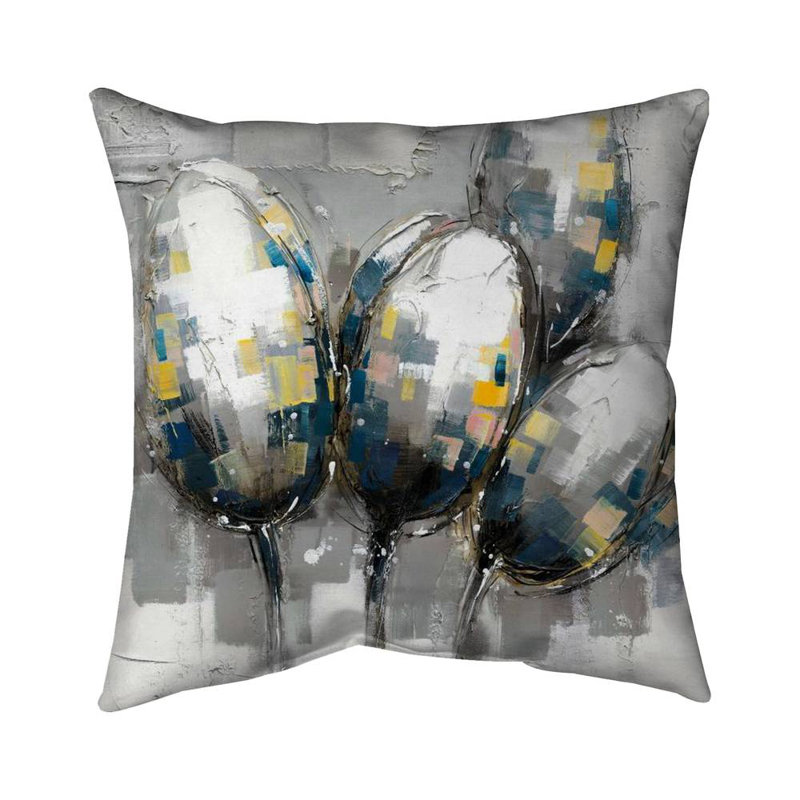 Contemporary Blue Tulip Floral Botanical Pillow for Home Decor, Blue, Polyester, Square 16"