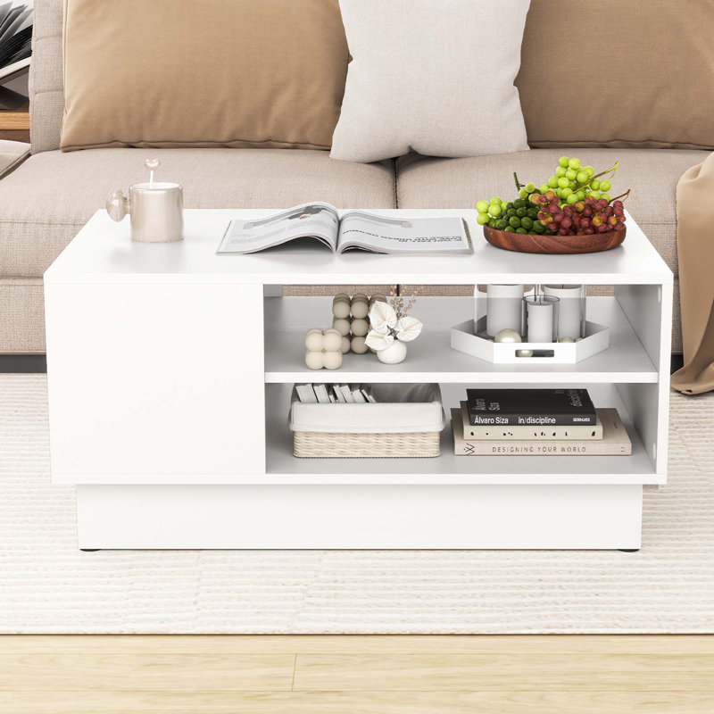 34" Long Rectangle Centre Table Coffee Table With 2-tier Open Storage Shelves
