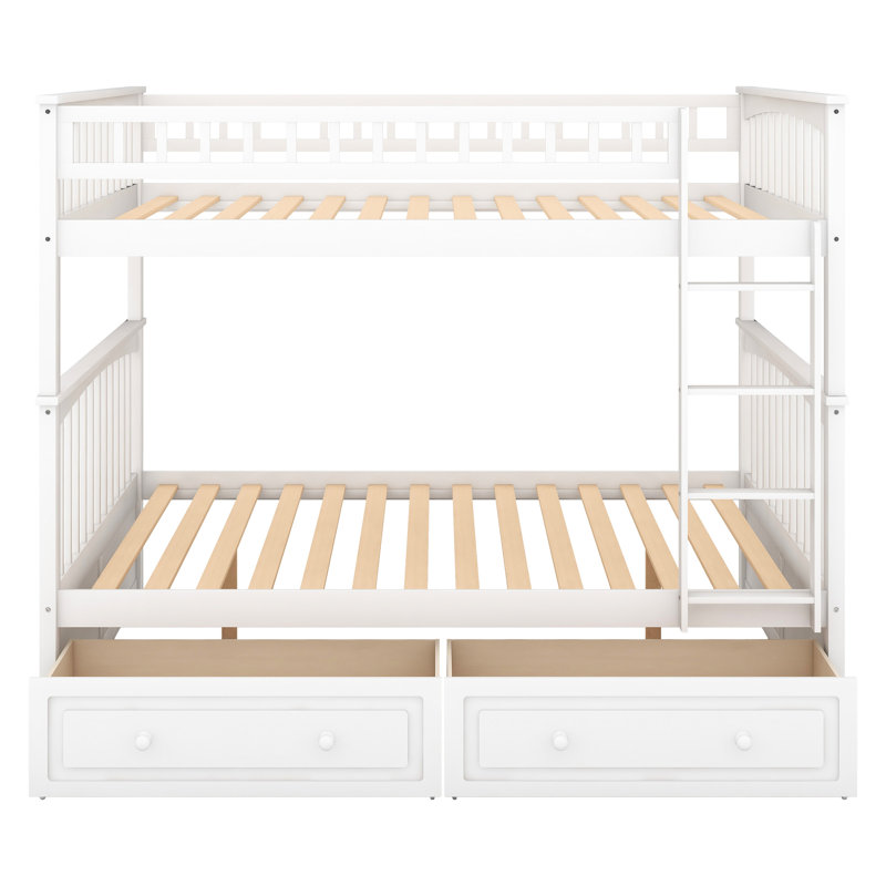 Lit superposé avec tiroirs, double sur double, blanc, structure en bois de pin massif, convertible en lits séparés - blanc - fabrication durable