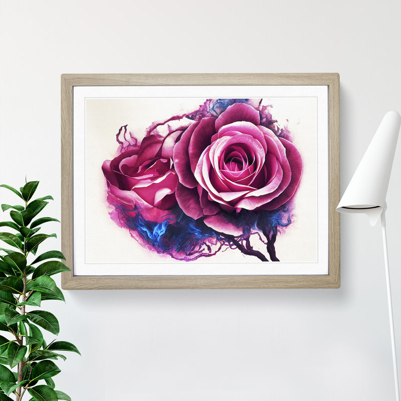 Masterful Rose Flowers Abstract - Single Picture Frame Painting, 25cm H x 34cm W x 2cm D, Oak