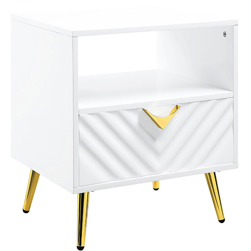 Table de bout blanche ultra brillante - Options de rangement avec tiroir et tablette