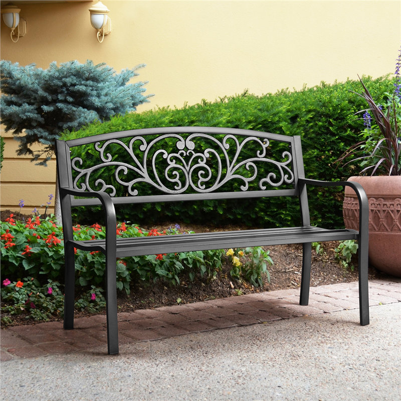 Antique Style  Metal Outdoor Bench, Black