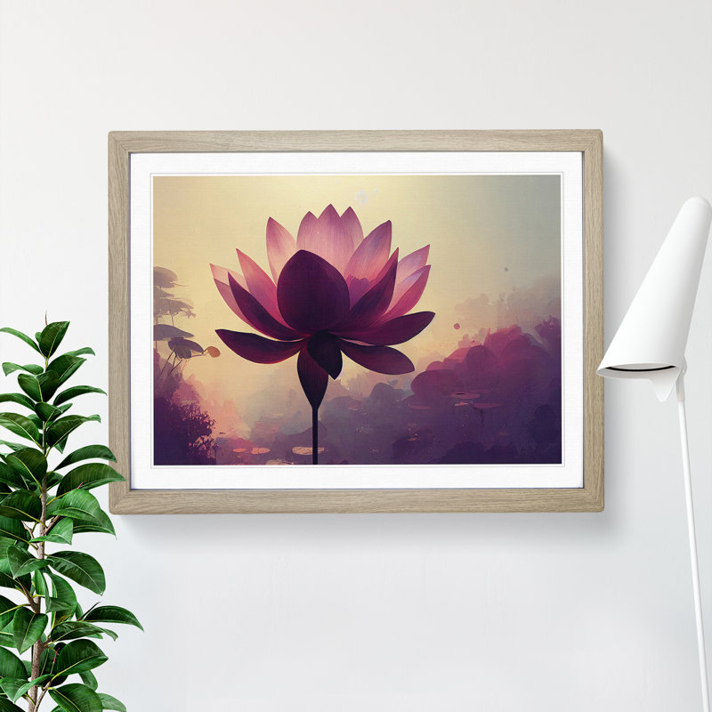 Soulful Lotus Flower - Single Picture Frame Print, 34cm H x 46cm W x 2cm D, Oak