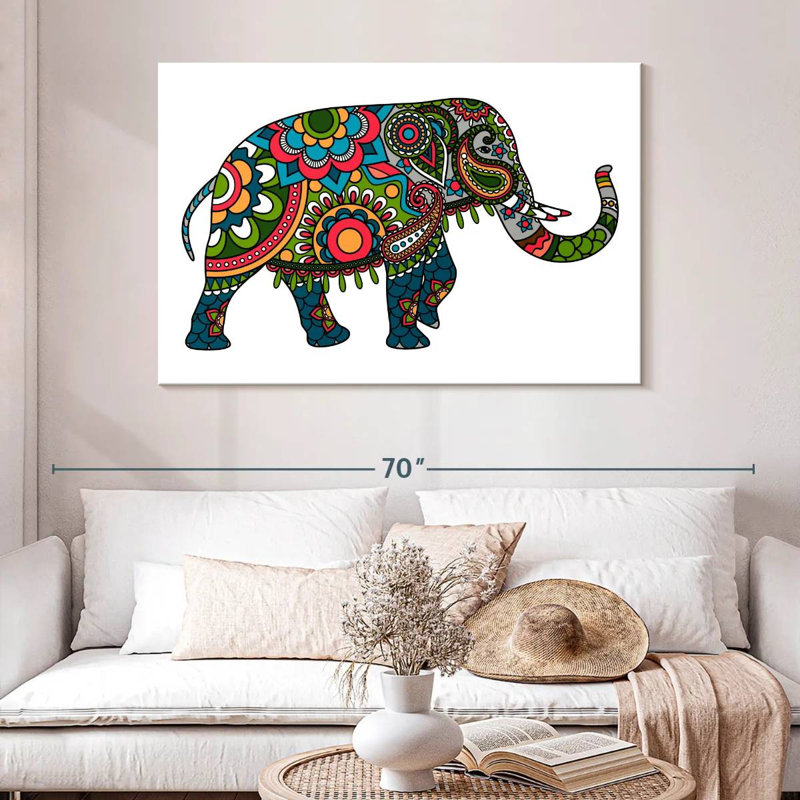 Éléphant floral Doodle, H 32 po x l 48 po
