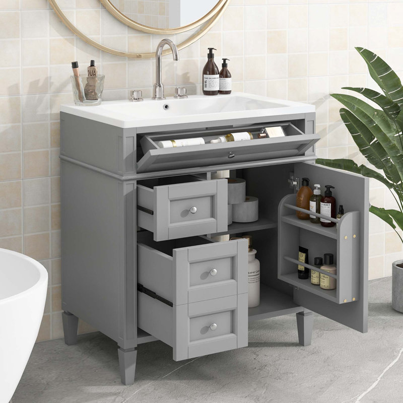 Meuble-lavabo simple avec plateau Thaddeus, Gris