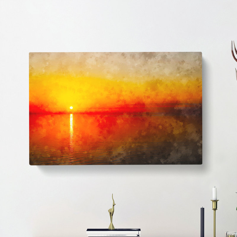 Reflection Of An Orange Sunset - Wrapped Canvas Painting, 60cm H x 91cm W x 3cm D