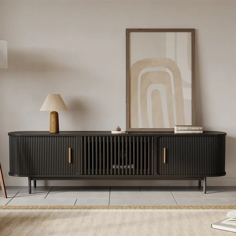 Meuble télé Mid-Century moderne, entièrement assemblé, Noir, H 21,25 po x L 79 po x l 15,75 po