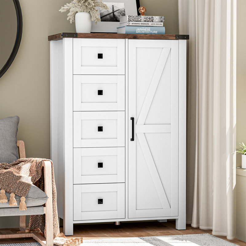 Commode de rangement pour commode pour chambre à coucher Farmhouse, Blanc / Blanc