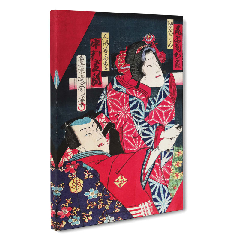 Portrait Of Two Actors by Toyohara Kunichika - Wrapped Canvas Painting, 60cm H x 40cm W x 3cm D