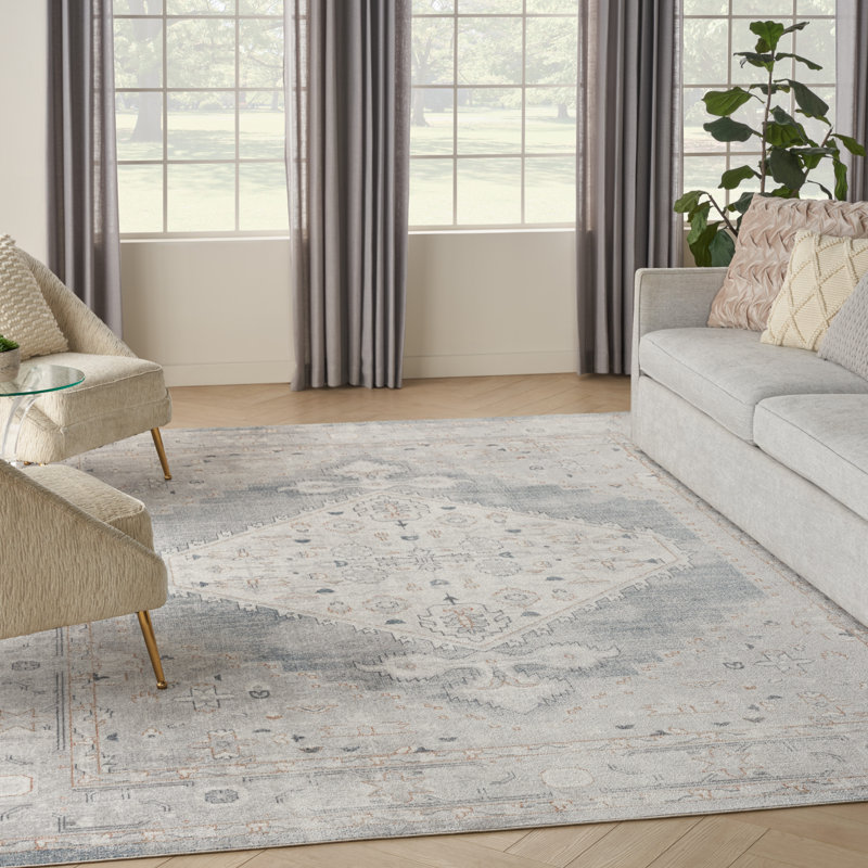Tapis persan bleu clair lavable à la machine Probolinggo, Rectangle 7 pi 10 po x 10 pi