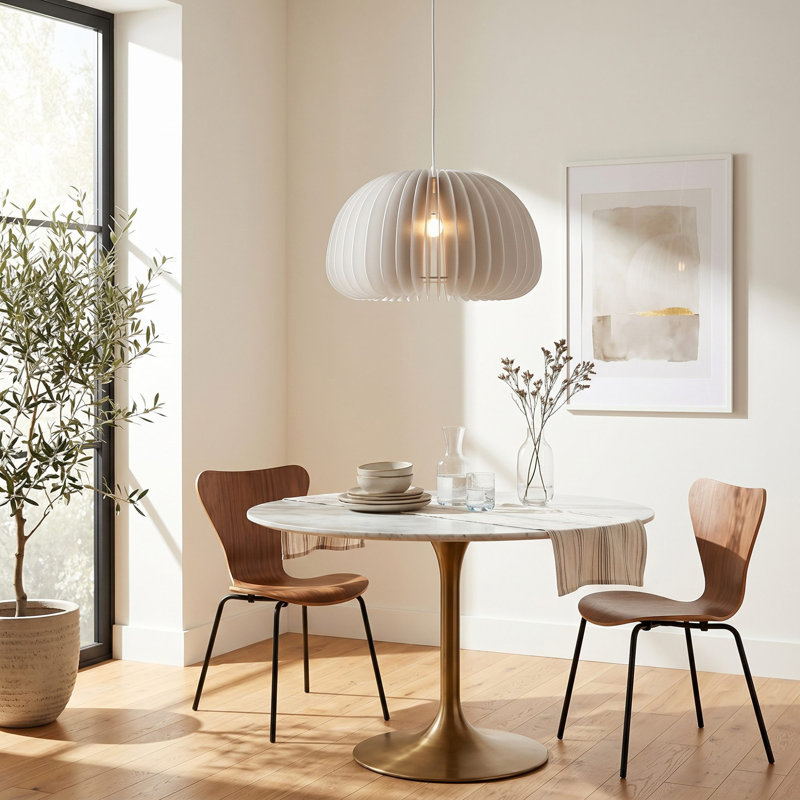 Luminaire suspendu en bois Luna, Satin, Blanc