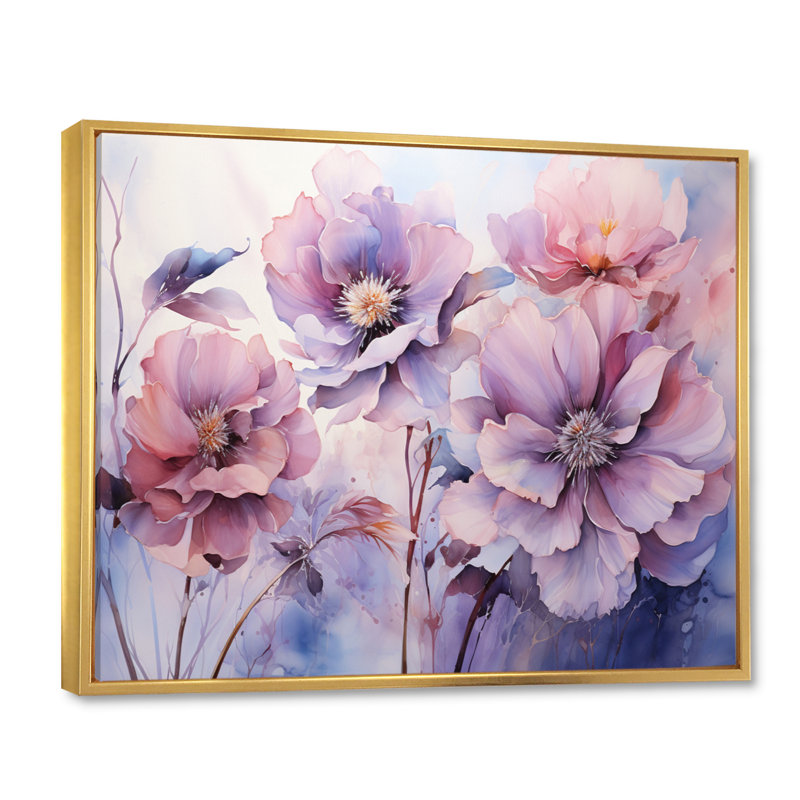 «Purple Tranquil Petals I» sur toile, Cadre flottant doré, H 30 po x l 40 po x P 1,5 po