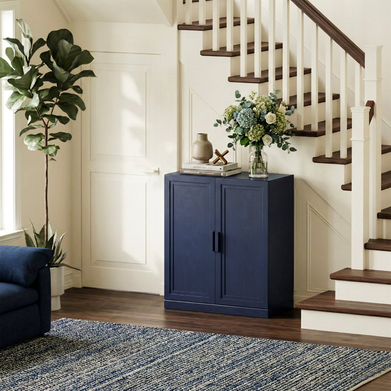62" Wood Sideboard Cabinet With Adjustable Shelves Modern TV Stand For Tvs Up To 65" Four Door Credenza, Dark Blue