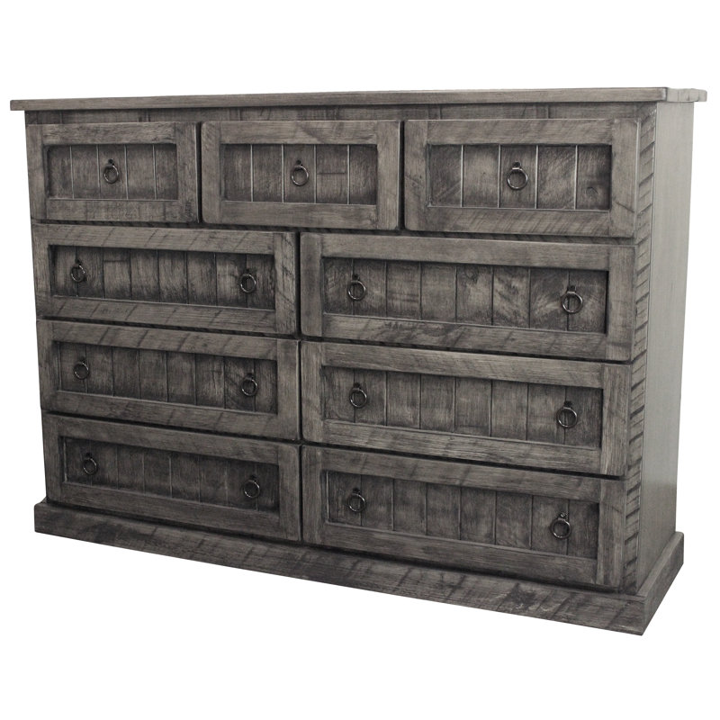 Caidee Solid Wood 9 - Drawer Dresser, Rustic Barnwood