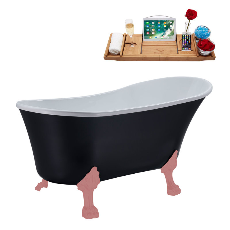 59.1'' x 27.6'' Soaking Acrylic Bathtub, Brushed Gun Metal, Matte Pink