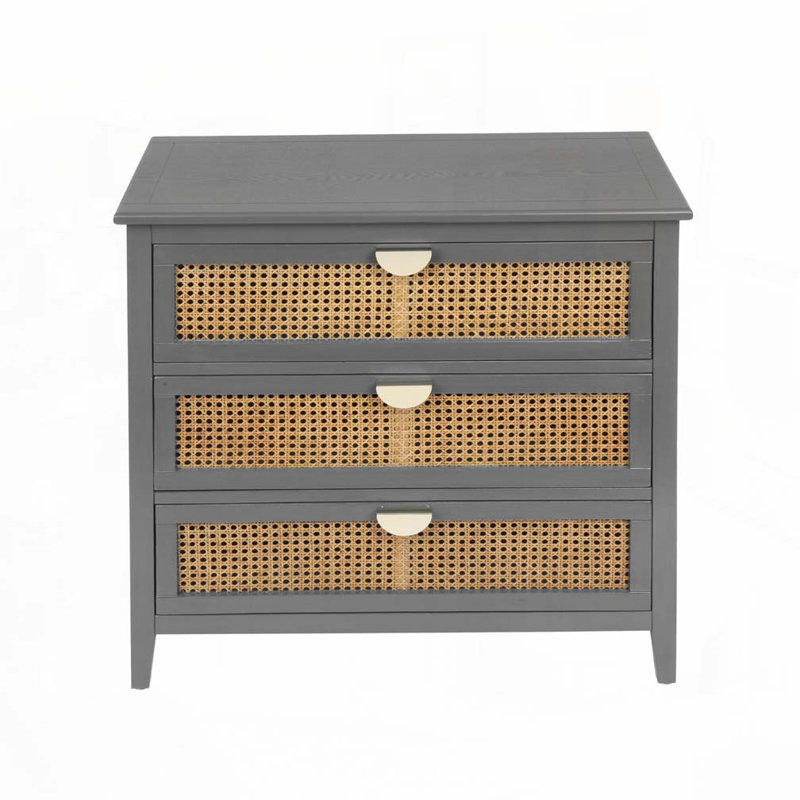 Commode 3 tiroirs Rattan, Gris