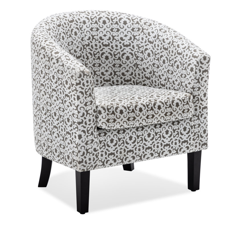 Munson 26.77" Wide Linen/Polyester Upholstered Barrel Chair, Brown/White  Linen