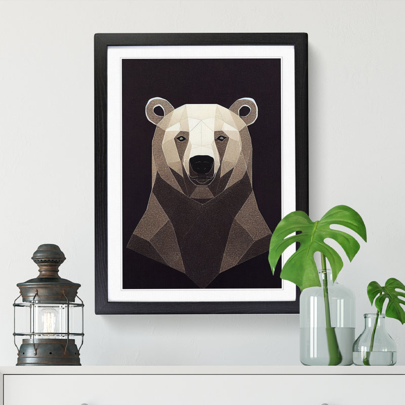 Leum Polar Bear Suprematism - Picture Frame Print, Black, 64cm H x 46cm W x 2cm D