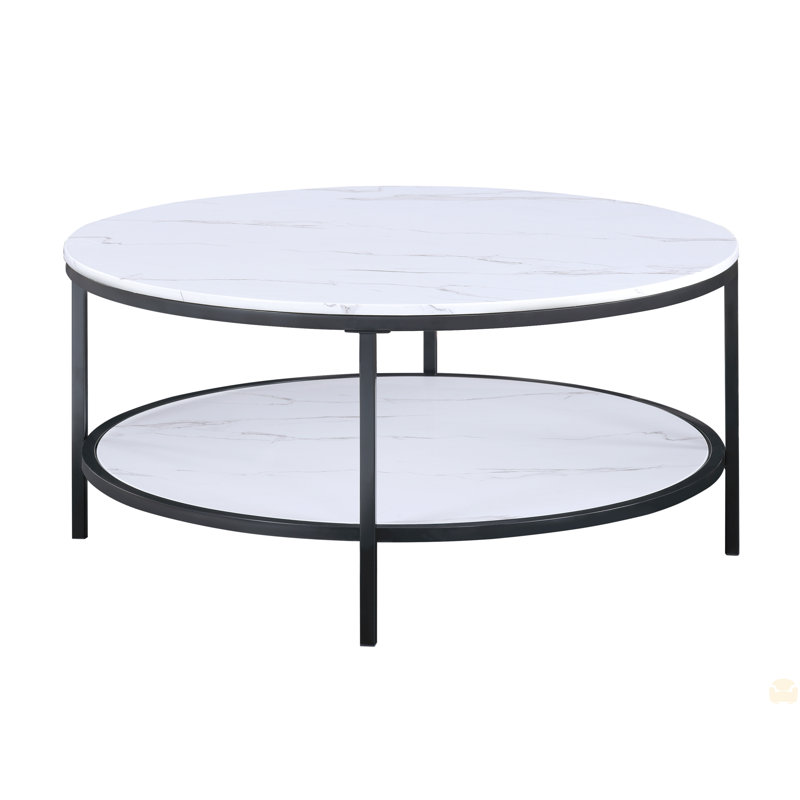 Table basse ronde en faux marbre avec tablette de rangement 1pc