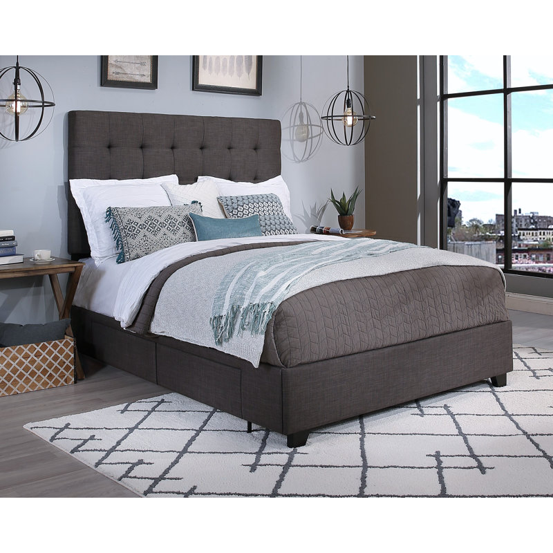 Lit plateforme tapissier avec rangement Kacy-Leigh, Très grand, Gris foncé, 4