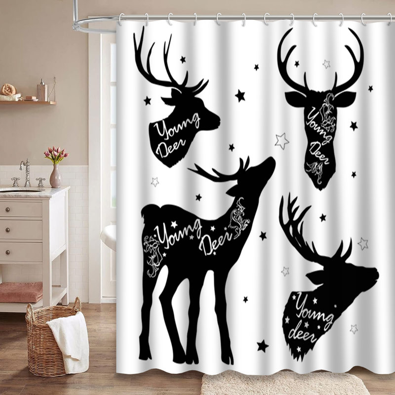 Rideau de douche cerf forêt créative avec 12 crochets, L 72 po x l 72 po