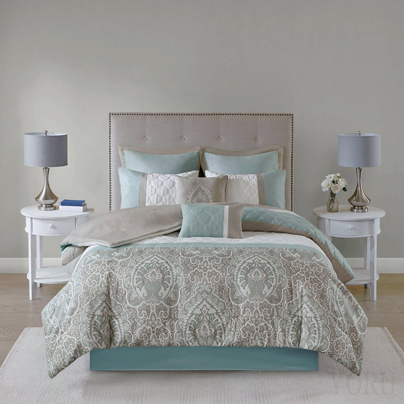 Queen 8 Piece Comforter Set, Seafoam