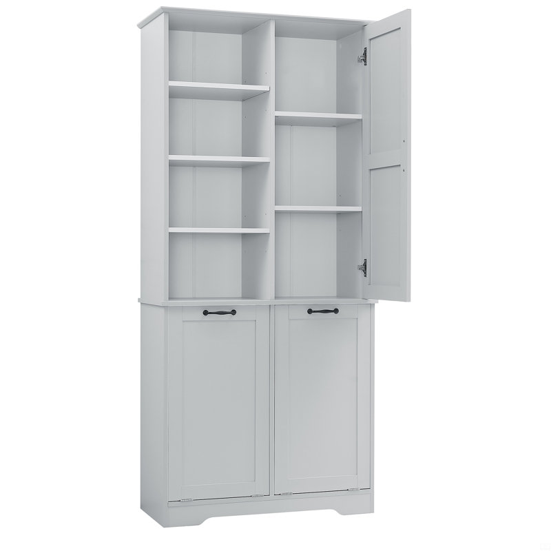 Bathroom Storage Cabinet With Doors And Drawers, Tilt-Out Laundry Hamper, Multiple Storage Space, Freestanding Style, Open Shelve, Adjustable Shelf