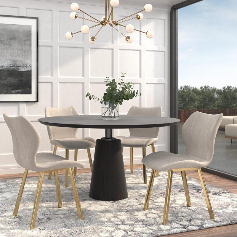 Pulcherie. Chaise parsons en velours rembourrée, Crème, crème, Doré
