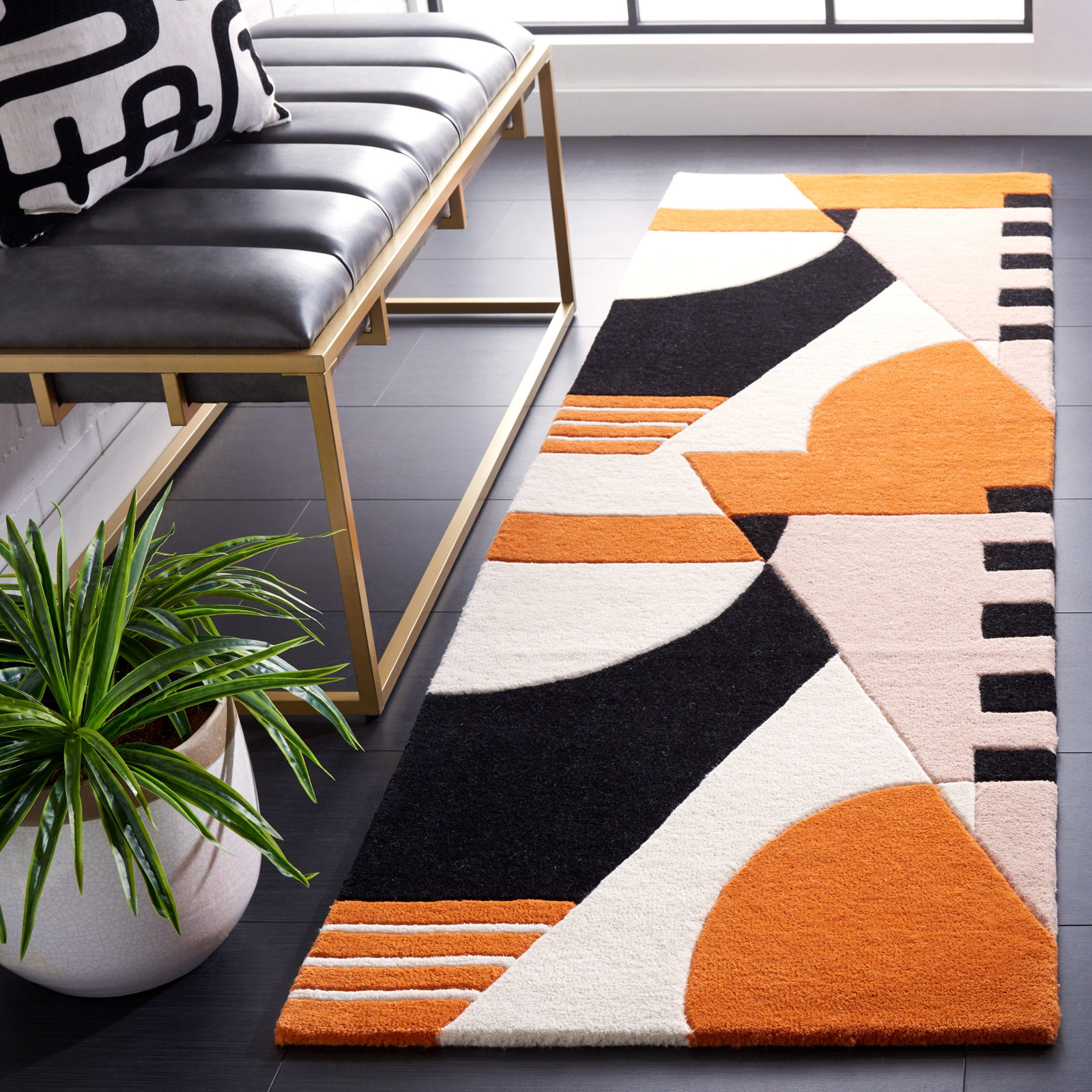 Hiro Ivory Rust Hand-Tufted Rug, Runner 2'3" x 8'