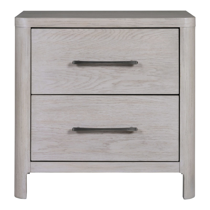 Table de chevet 2 tiroirs en bois massif avec chargeur USB