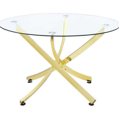 Table de salle à manger ronde pour salle à manger avec design en laiton et transparent - 29,5 pouces de hauteur, 46 de largeur, structure moderne en métal de hauteur, carrée, élégante
