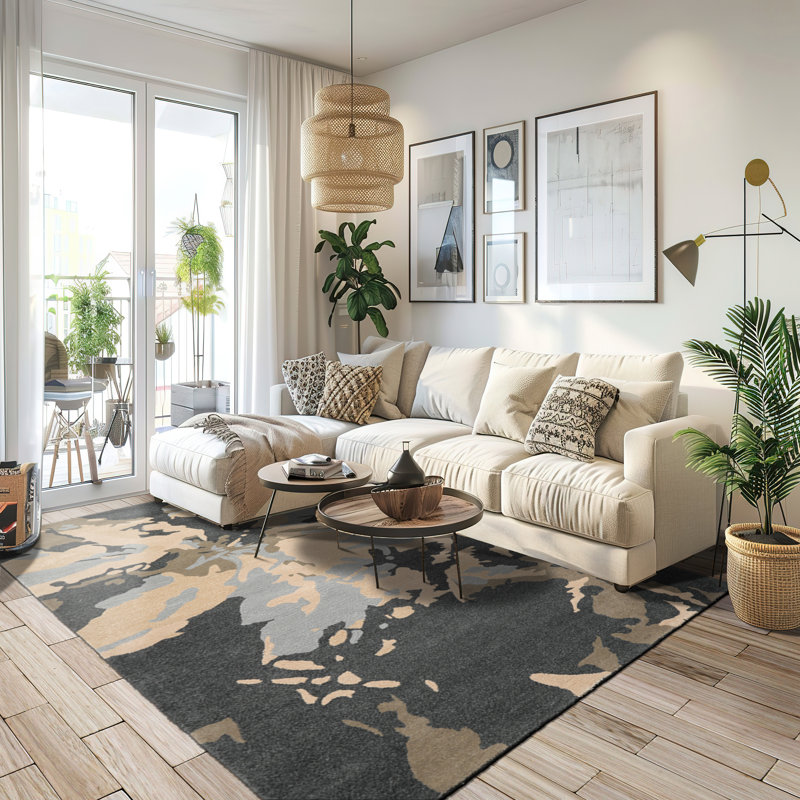Tapis oriental moderne gris ardoise en laine touffeté à la main, Rectangulaire 3 pi x 5 pi