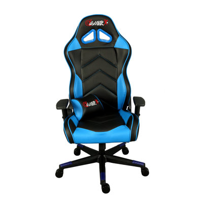 East Urban Home Balik Adjustable Reclining Ergonomic Swiveling PC & Racing Game Chair in Blue/Black